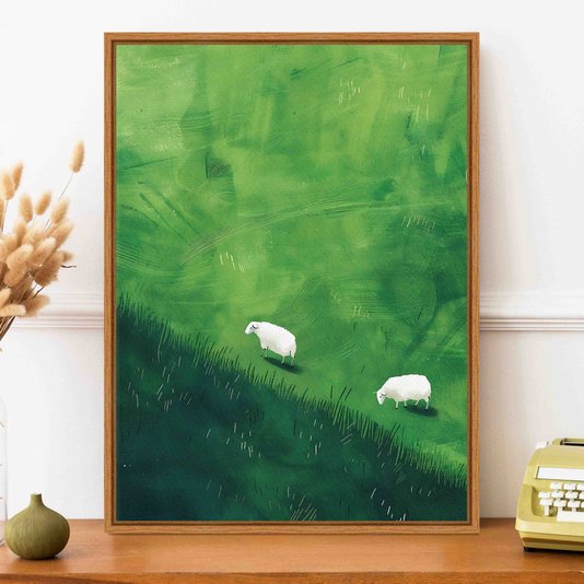 Quadro Em Tela Canvas Ovelhas E Pastagem Verde Farmhouse