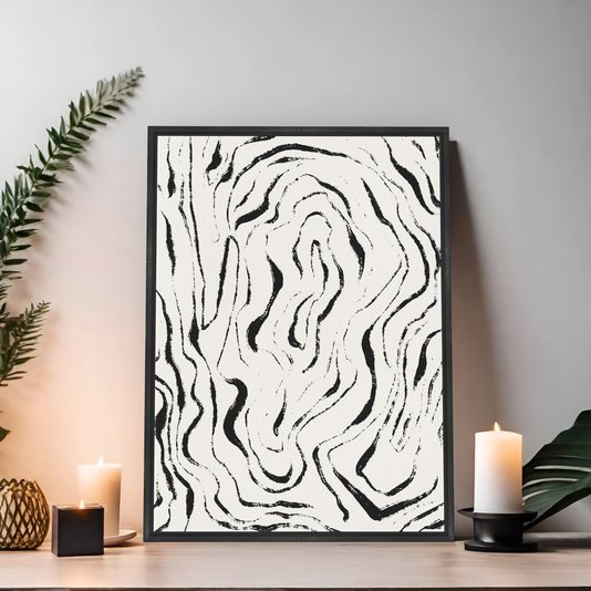 Quadro Em Tela Canvas Padrão De Curvas Abstrato Estilo Japandi