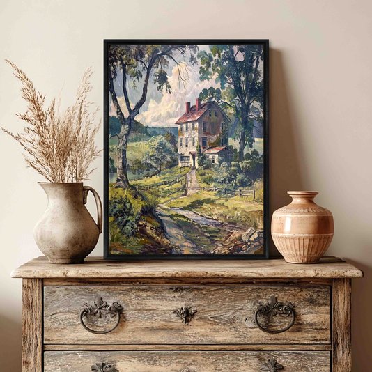Quadro Em Tela Canvas Paisagem Casa De Campo Vintage Farmhouse
