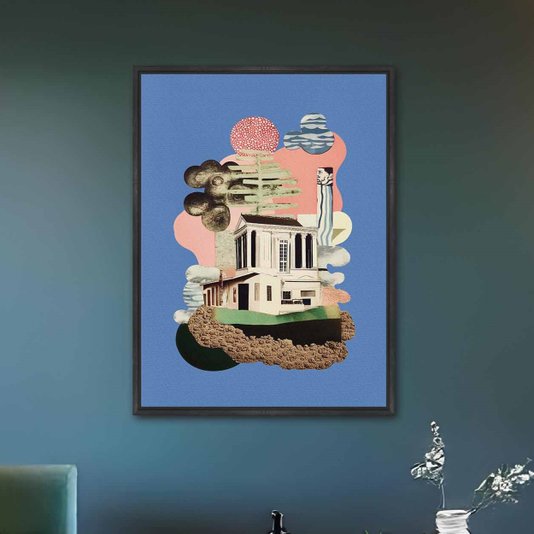 Quadro em Tela Canvas Paisagem Com Casas Abstratas