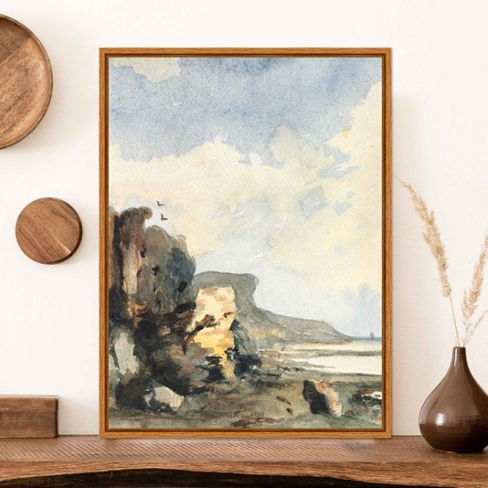 Quadro Em Tela Canvas Paisagem Praia Rochosa Abstrata Vintage