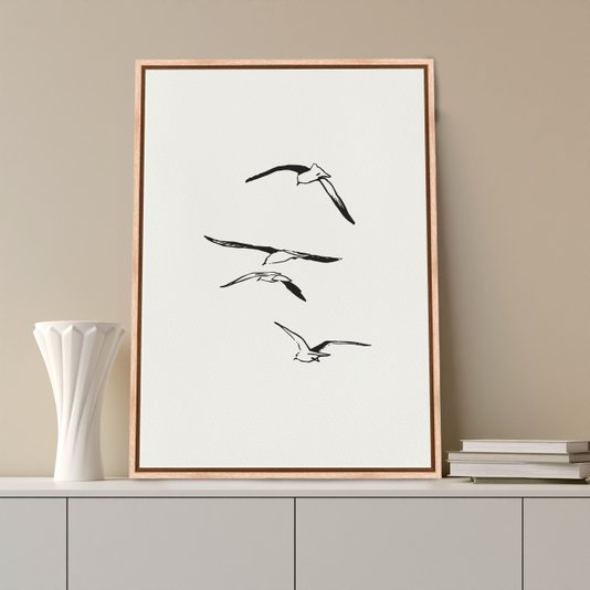 Quadro Em Tela Canvas Pássaros Voando Estilo Japandi