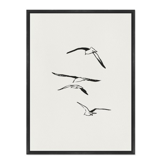 Quadro Em Tela Canvas Pássaros Voando Estilo Japandi