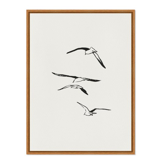 Quadro Em Tela Canvas Pássaros Voando Estilo Japandi