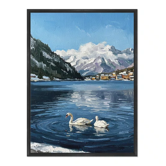 Quadro Em Tela Canvas Pintura Lago Alpino