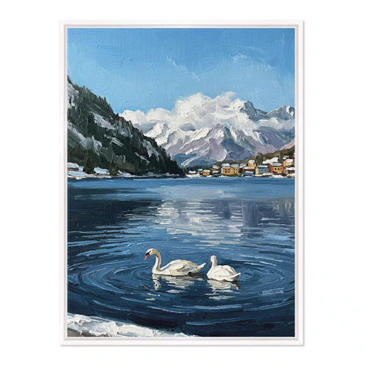 Quadro Em Tela Canvas Pintura Lago Alpino