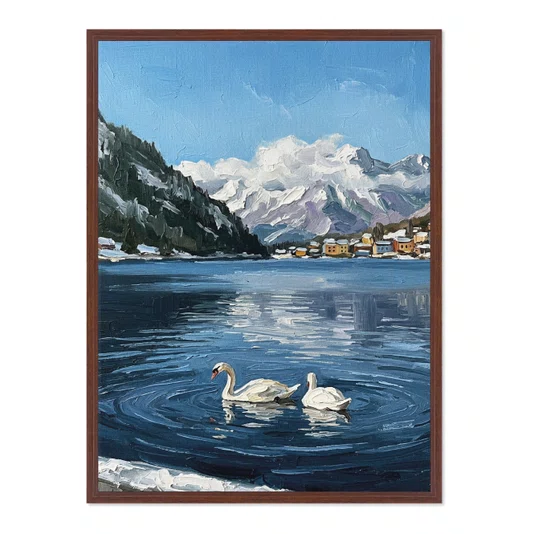 Quadro Em Tela Canvas Pintura Lago Alpino