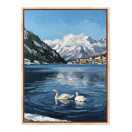 Quadro Em Tela Canvas Pintura Lago Alpino