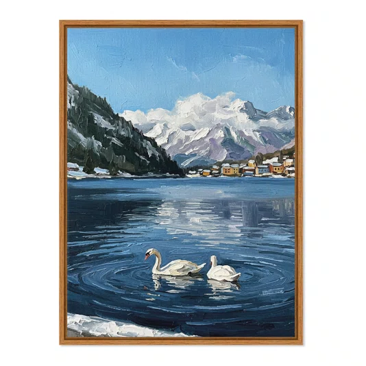 Quadro Em Tela Canvas Pintura Lago Alpino