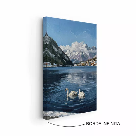 Quadro Em Tela Canvas Pintura Lago Alpino