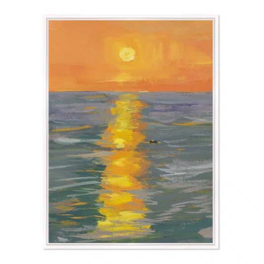 Quadro Em Tela Canvas Pintura Pôr do Sol no Mar Estilo Modern Heritage