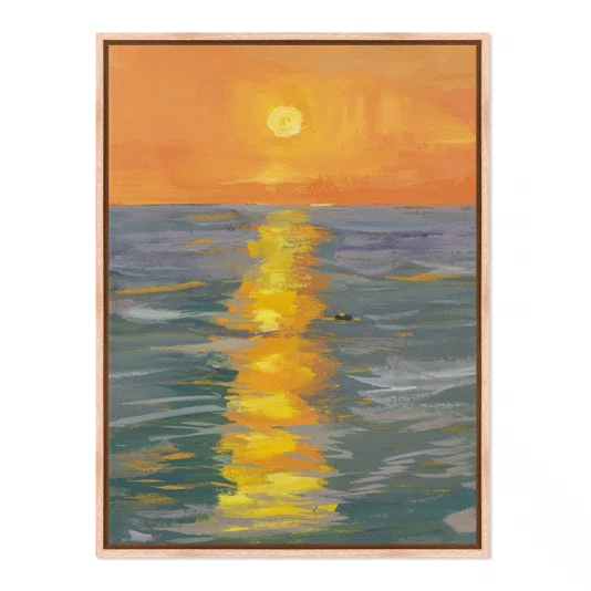 Quadro Em Tela Canvas Pintura Pôr do Sol no Mar Estilo Modern Heritage