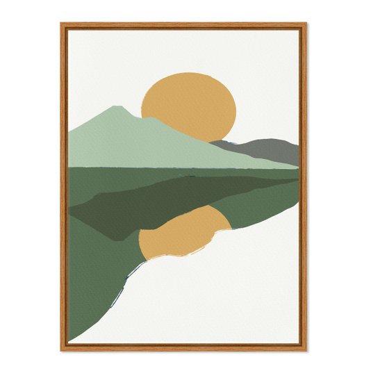 Quadro Em Tela Canvas Por Do Sol Nas Montanhas Reflexo Do Lago Estilo Japandi