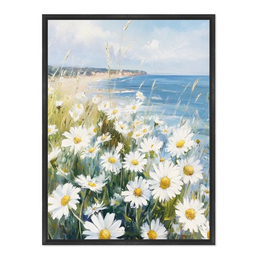 Quadro Em Tela Canvas Praia Com Margaridas Vintage