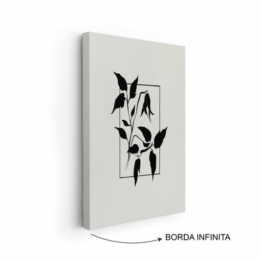 Quadro Em Tela Canvas Ramo Com Flor Minimalista Estilo Japandi