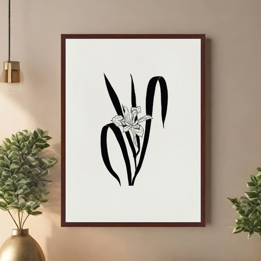 Quadro Em Tela Canvas Ramo Com Flor Orquídea Estilo Japandi