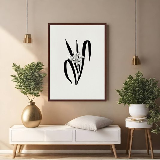 Quadro Em Tela Canvas Ramo Com Flor Orquídea Estilo Japandi