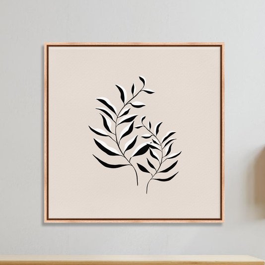 Quadro Em Tela Canvas Ramo de Folhas Minimalista Estilo Japandi