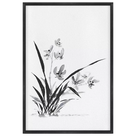Quadro em Tela Canvas Ran Pintura de Flor Ornamental Orquídea no Estilo Sumiê