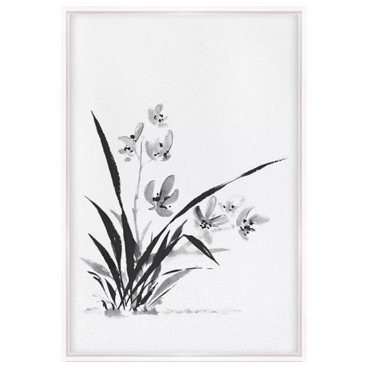 Quadro em Tela Canvas Ran Pintura de Flor Ornamental Orquídea no Estilo Sumiê