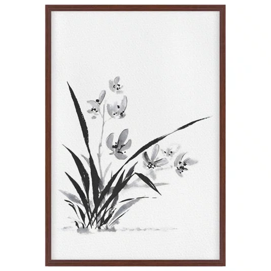 Quadro em Tela Canvas Ran Pintura de Flor Ornamental Orquídea no Estilo Sumiê