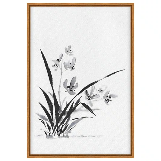 Quadro em Tela Canvas Ran Pintura de Flor Ornamental Orquídea no Estilo Sumiê
