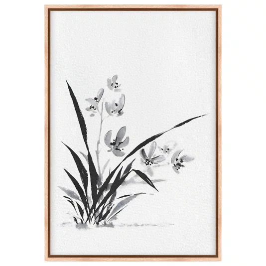 Quadro em Tela Canvas Ran Pintura de Flor Ornamental Orquídea no Estilo Sumiê