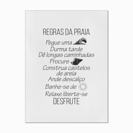 Quadro em Tela Canvas Regras da Praia