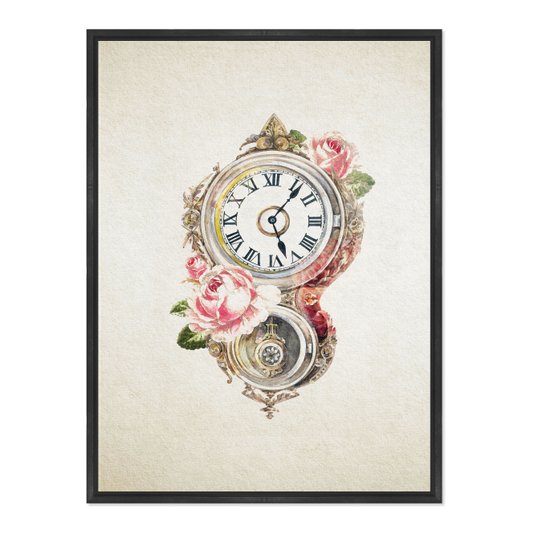 Quadro Em Tela Canvas Relógio Com Flores Vintage Farmhouse