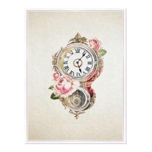 Quadro Em Tela Canvas Relógio Com Flores Vintage Farmhouse