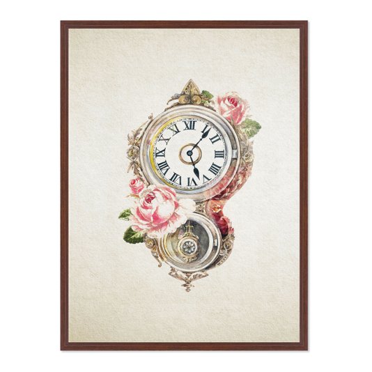 Quadro Em Tela Canvas Relógio Com Flores Vintage Farmhouse