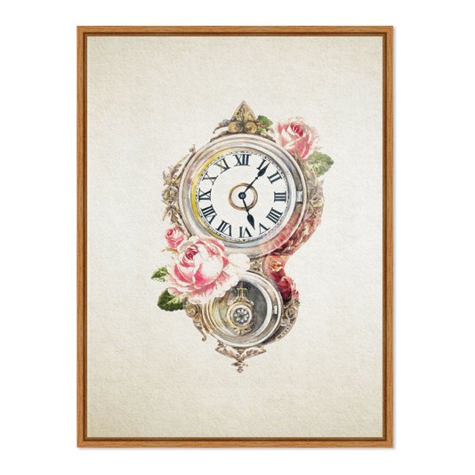 Quadro Em Tela Canvas Relógio Com Flores Vintage Farmhouse