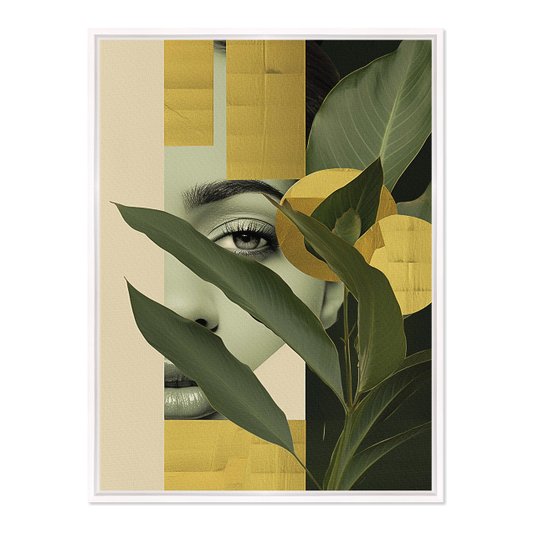Quadro em Tela Canvas Rosto Com Folhas Abstrato
