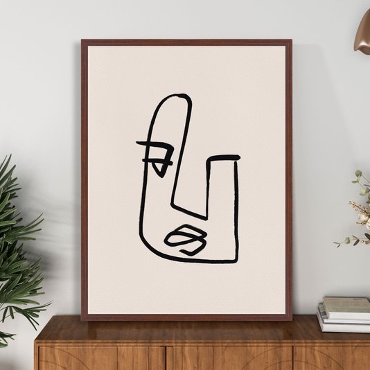 Quadro Em Tela Canvas Rosto Com Linhas Abstratas E Minimalistas Estilo Japandi