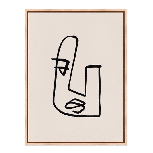 Quadro Em Tela Canvas Rosto Com Linhas Abstratas E Minimalistas Estilo Japandi