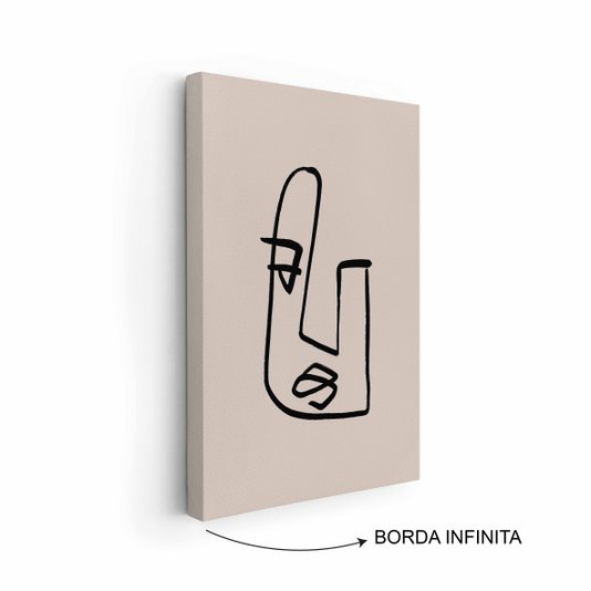 Quadro Em Tela Canvas Rosto Com Linhas Abstratas E Minimalistas Estilo Japandi