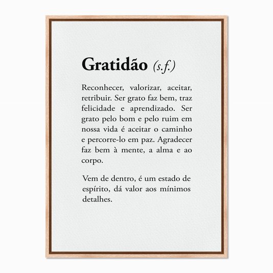 Quadro em Tela Canvas Significado da Palavra Gratidão