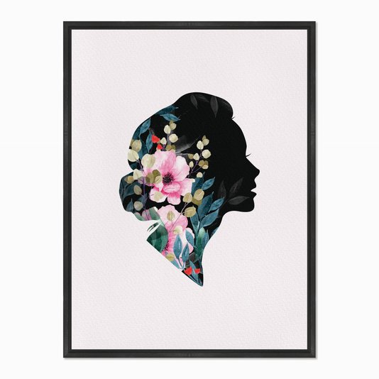 Quadro em Tela Canvas Silhueta de Mulher com Flores