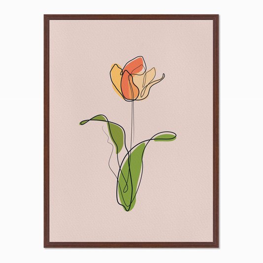 Quadro em Tela Canvas Silhueta Flor Colorida com Folhas Verdes e Fundo Rosa
