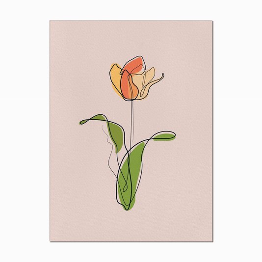 Quadro em Tela Canvas Silhueta Flor Colorida com Folhas Verdes e Fundo Rosa