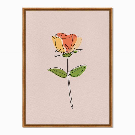 Quadro em Tela Canvas Silhueta Flor Colorida com Fundo Rosa