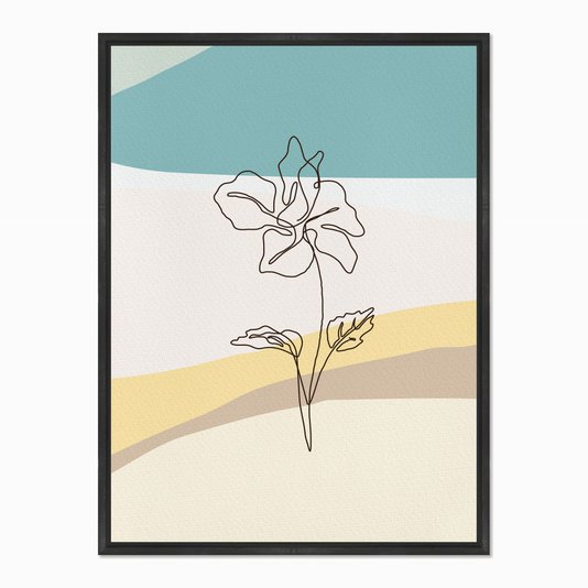 Quadro em Tela Canvas Silhueta Flor com Folhas e Fundo Colorido