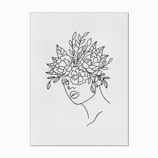 Quadro em Tela Canvas Silhueta Flores Desenhadas