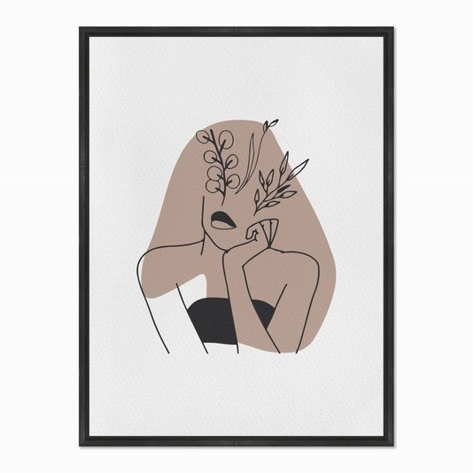 Quadro em Tela Canvas Silhueta Mulher Pensativa com Folhas