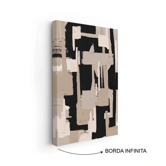 Quadro Em Tela Canvas Textura Bege e Preto Estilo Modern Heritage
