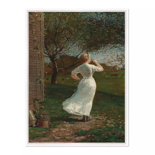 Quadro Em Tela Canvas The Dinner Horn Blowing The Horn At Seaside de Winslow Homer