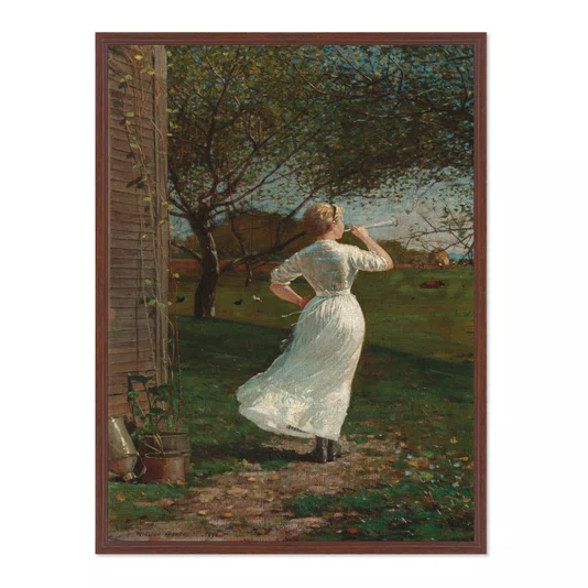 Quadro Em Tela Canvas The Dinner Horn Blowing The Horn At Seaside de Winslow Homer