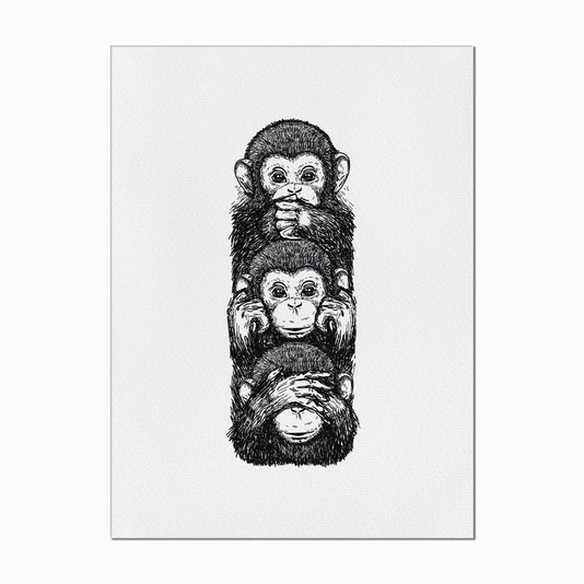 Quadro em Tela Canvas Três Macacos, Cego, Surdo e Mudo