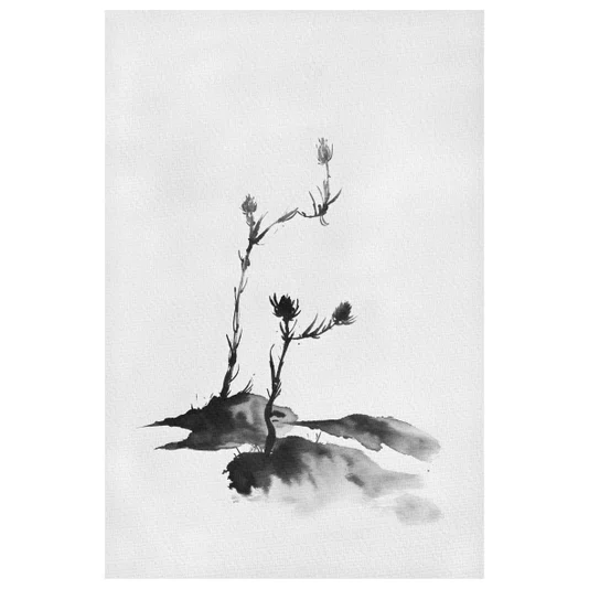 Quadro em Tela Canvas Tsubomi Pintura de Botões de Flores no Estilo Sumiê