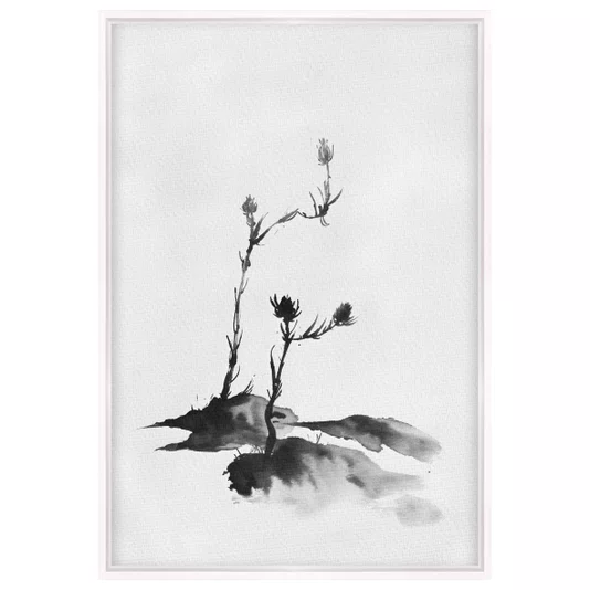 Quadro em Tela Canvas Tsubomi Pintura de Botões de Flores no Estilo Sumiê